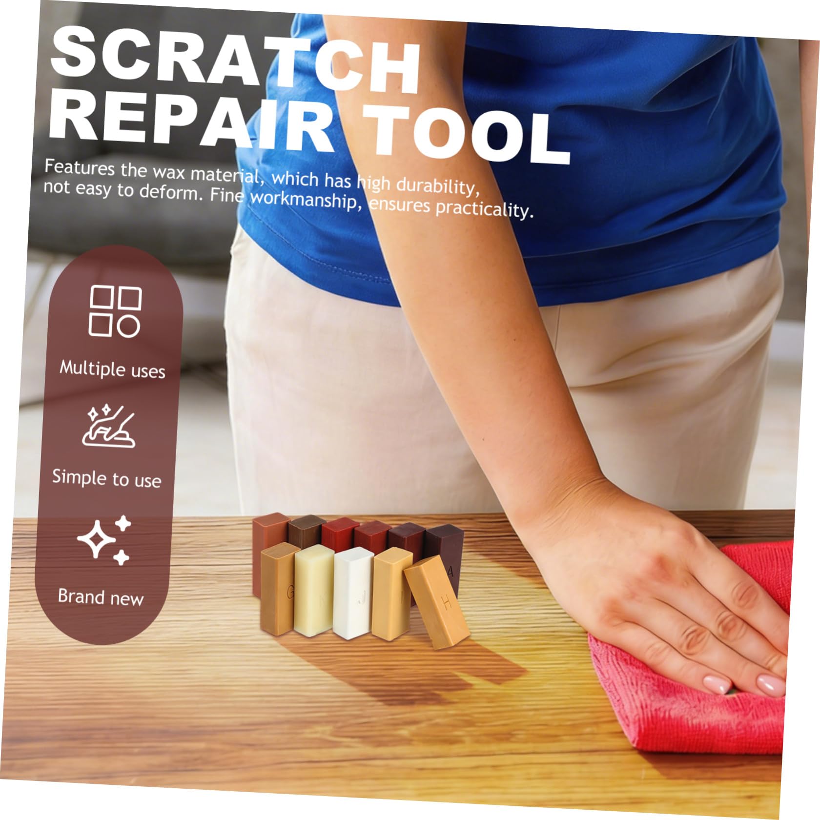 Kit di Riparazione Pavimenti in Legno Cera per Riempire Crepe e Uniformare Superfici, Set 1 per Laminato e Legno Massello