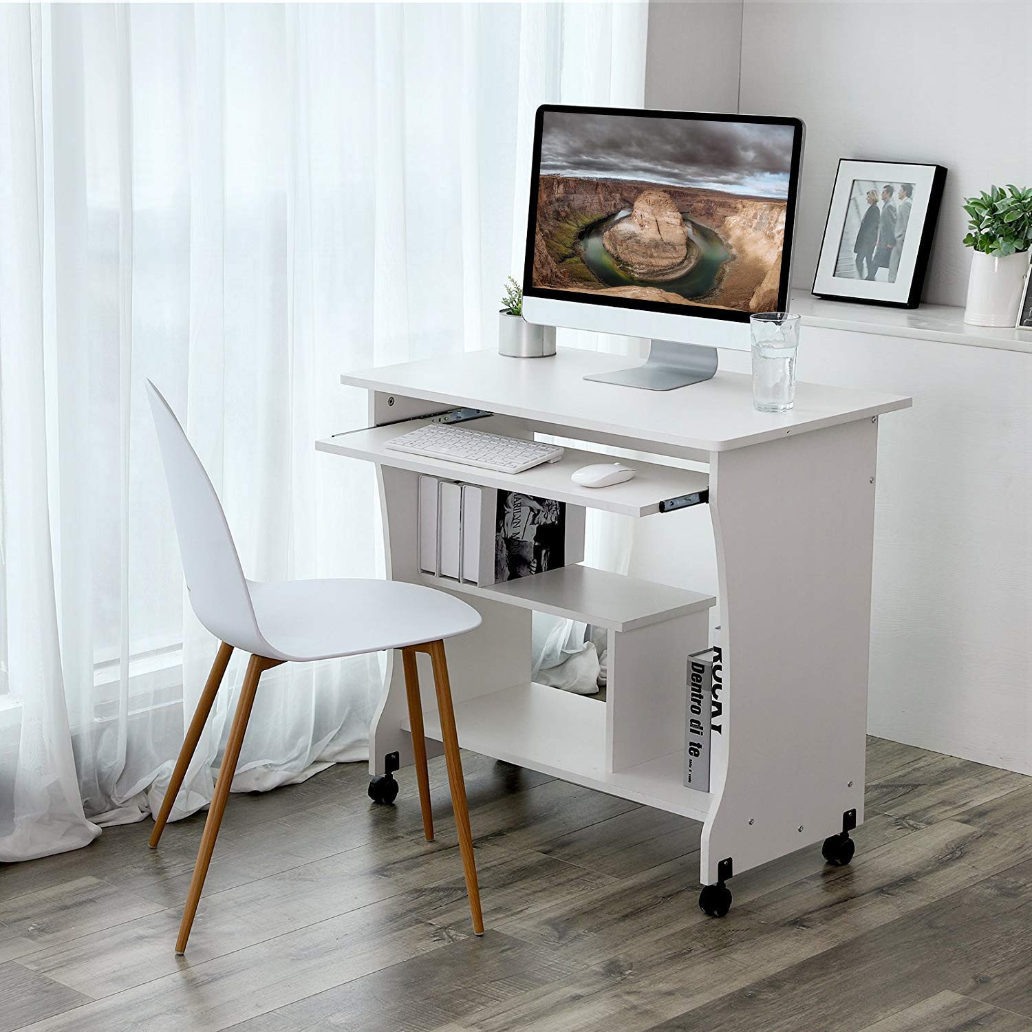 VASAGLE Mobile Computer Desk, Sturdy Home Office Desk for Small Spaces
