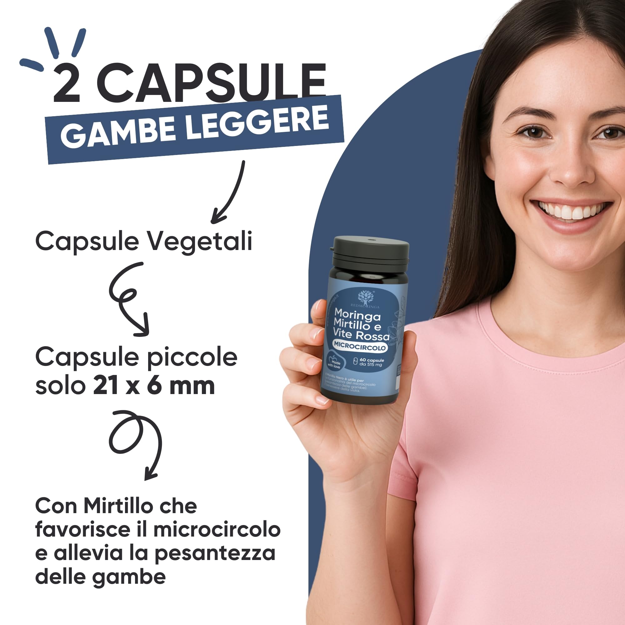 Integratore Microcircolo Gambe Mirtillo Nero e Vite Rossa con Moringa BIO - NUOVA FORMULA - Vite rossa Integratore Riduce Pesantezza e stimola Circolazione Gambe | 60 Capsule 100% Naturali RedMoringa