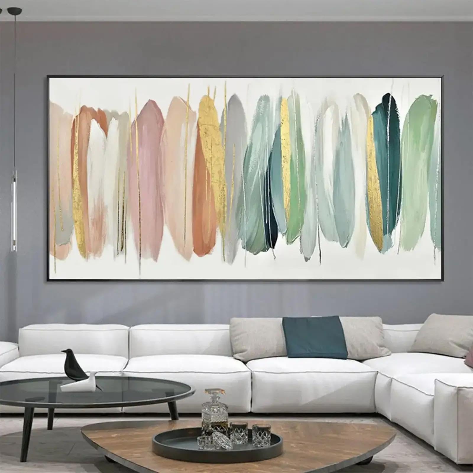 18meng Art Abstrakte Bilder Leinwand XXL 200x100 cm Modern Leinwandbilder Wandbild Bunt Feder Bilder Wandbild Kunstdruck Wohnzimmer Schlafzimmer Wanddekoration Bild auf Leinwand Ungerahmt