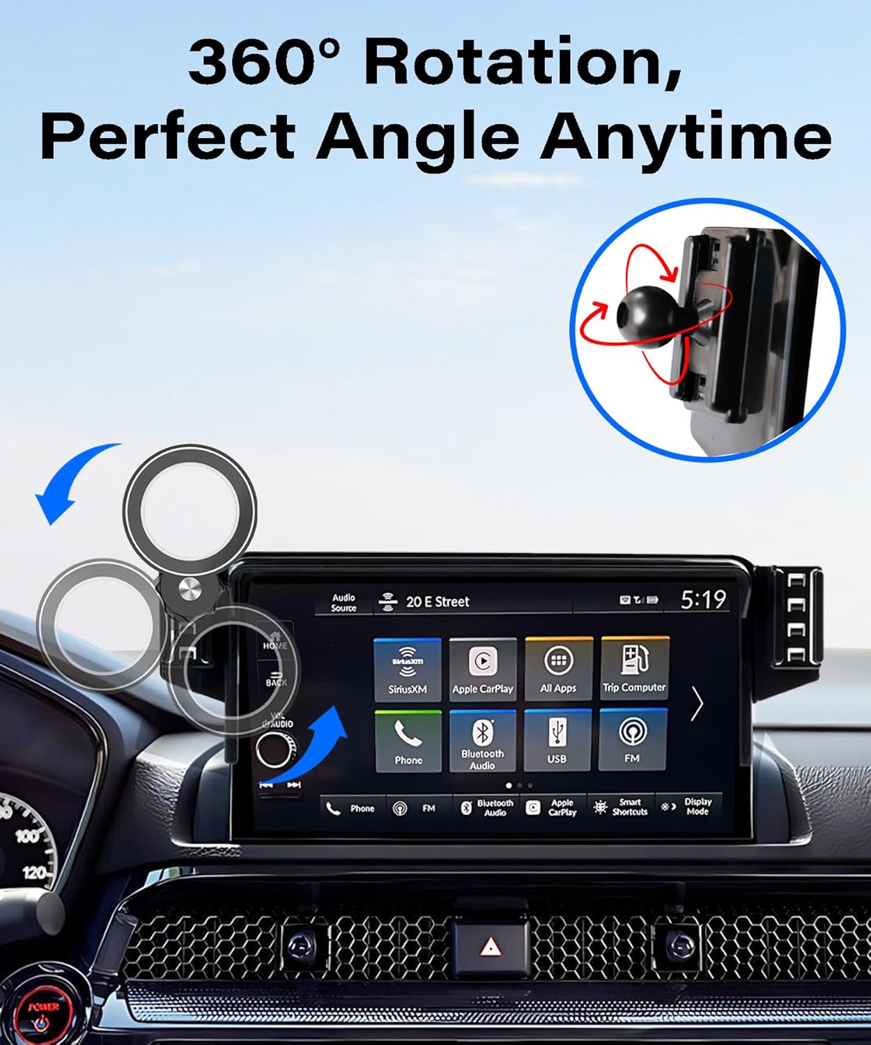 Magnetic Car Phone Holder for 2023 2024 2025 2026 Honda Pilot Accessories Apply to 7/9 Inch Touch Screen Fixed Clip MagSafe Passenger Cell Phone Mount Hands-Free 360 Degree Rotation