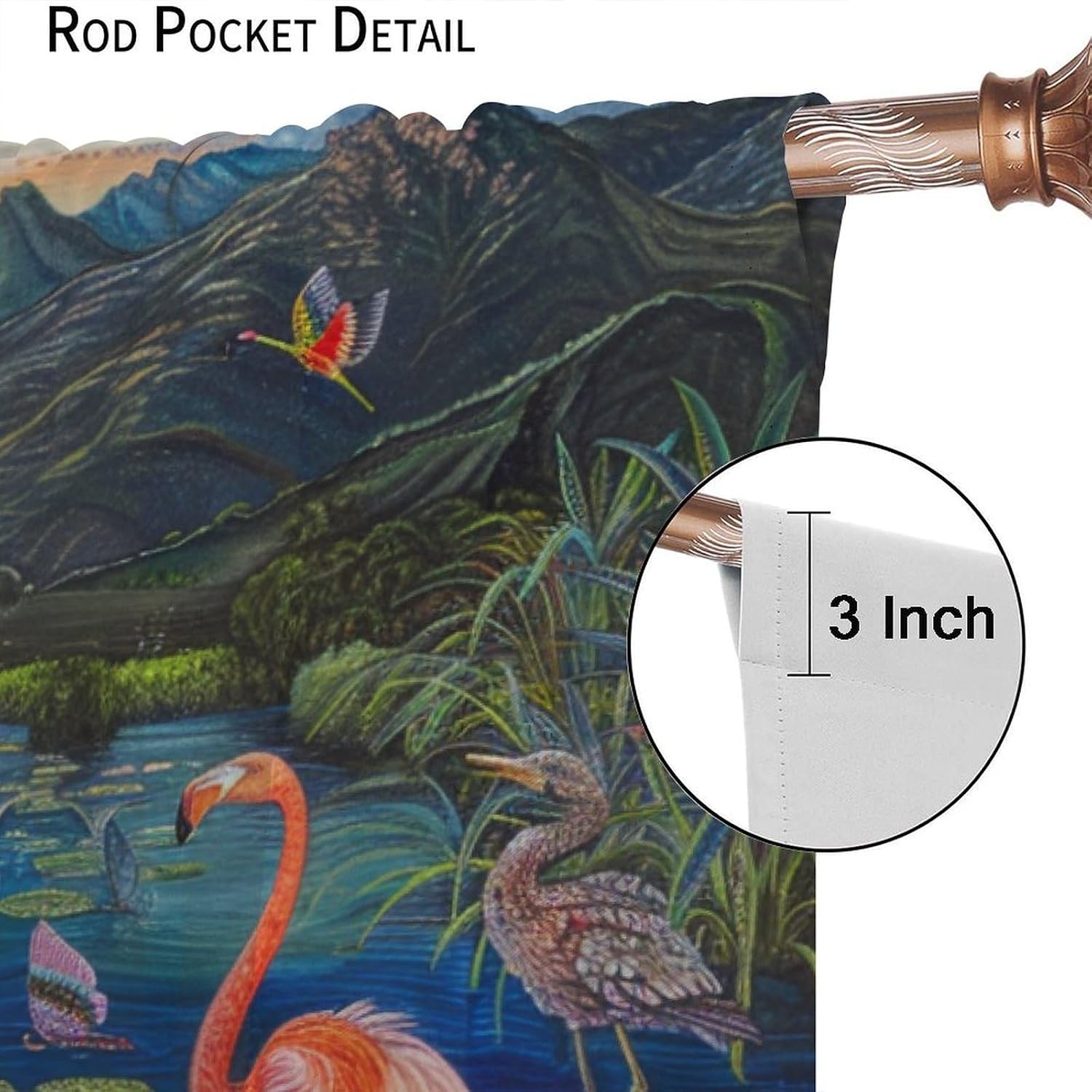 Tropical Flamingo Blackout Curtains for Bedroom Living Room, Rod Pocket Mountain Lotus Lake Jungle Curtains Thermal Insulated Window Drapes 2 Panels, Each 36W x 63L