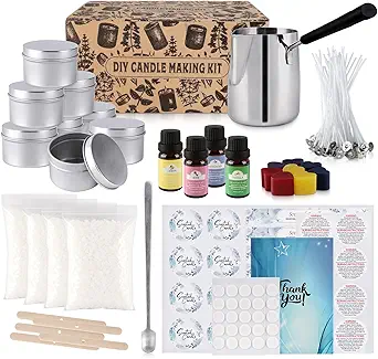 480g DIY Candle Making Kit - Scented Candle Supplies Set with Soywax, Fragrance Oil, Colors, Wicks, Tins, and Melting Pot