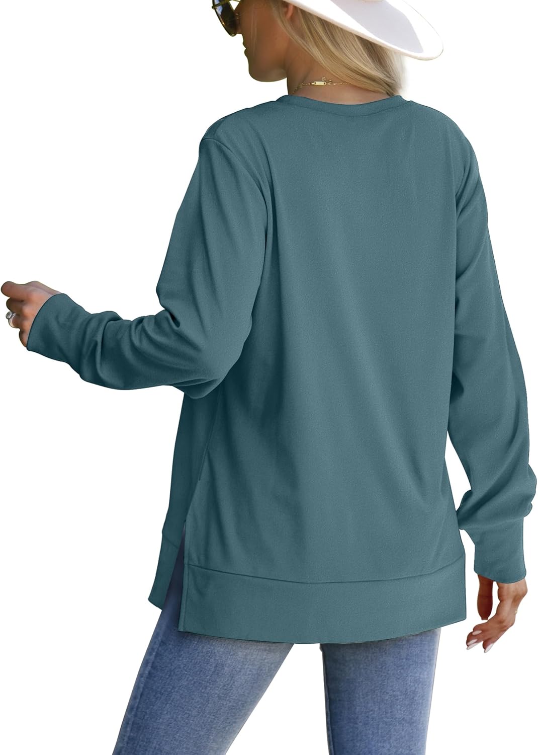 Saloogoe Sweatshirt for women Side Split Fall Fashion 2025 Long Sleeve Shirts Trending Now - Image 3