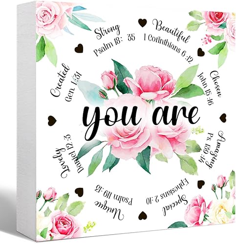 Miniatura 122 de Letrero inspirador con texto en inglés «You Are Worthy of Beautiful Wonderful Magical Things » en bloque de madera, decoración de escritorio