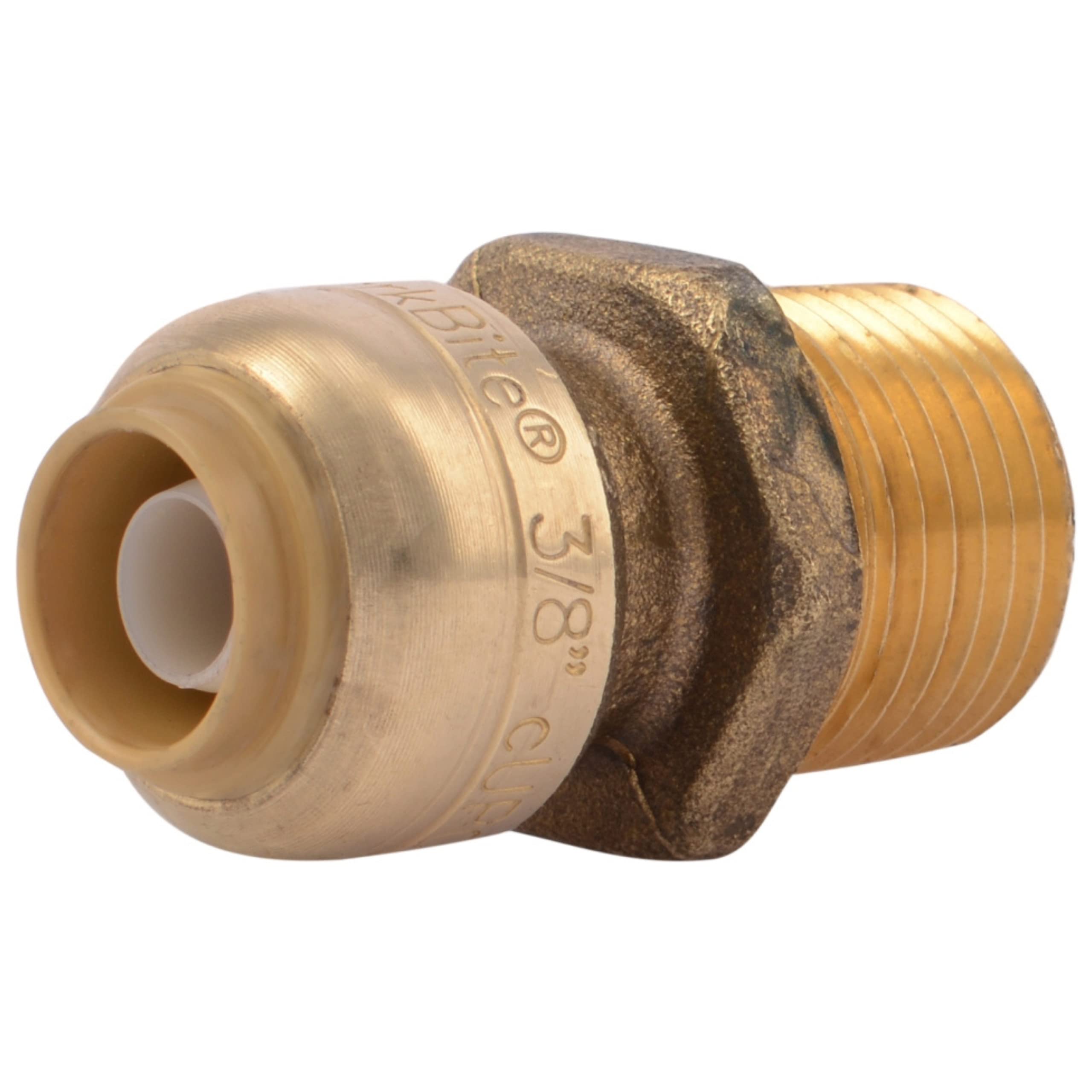 SharkBite 3/8 Inch (1/2 Inch OD) x 1/2 Inch MNPT Reducing Adapter, Push to Connect Brass Plumbing Fitting, PEX Pipe, Copper, CPVC, PE-RT, HDPE, U118LFA