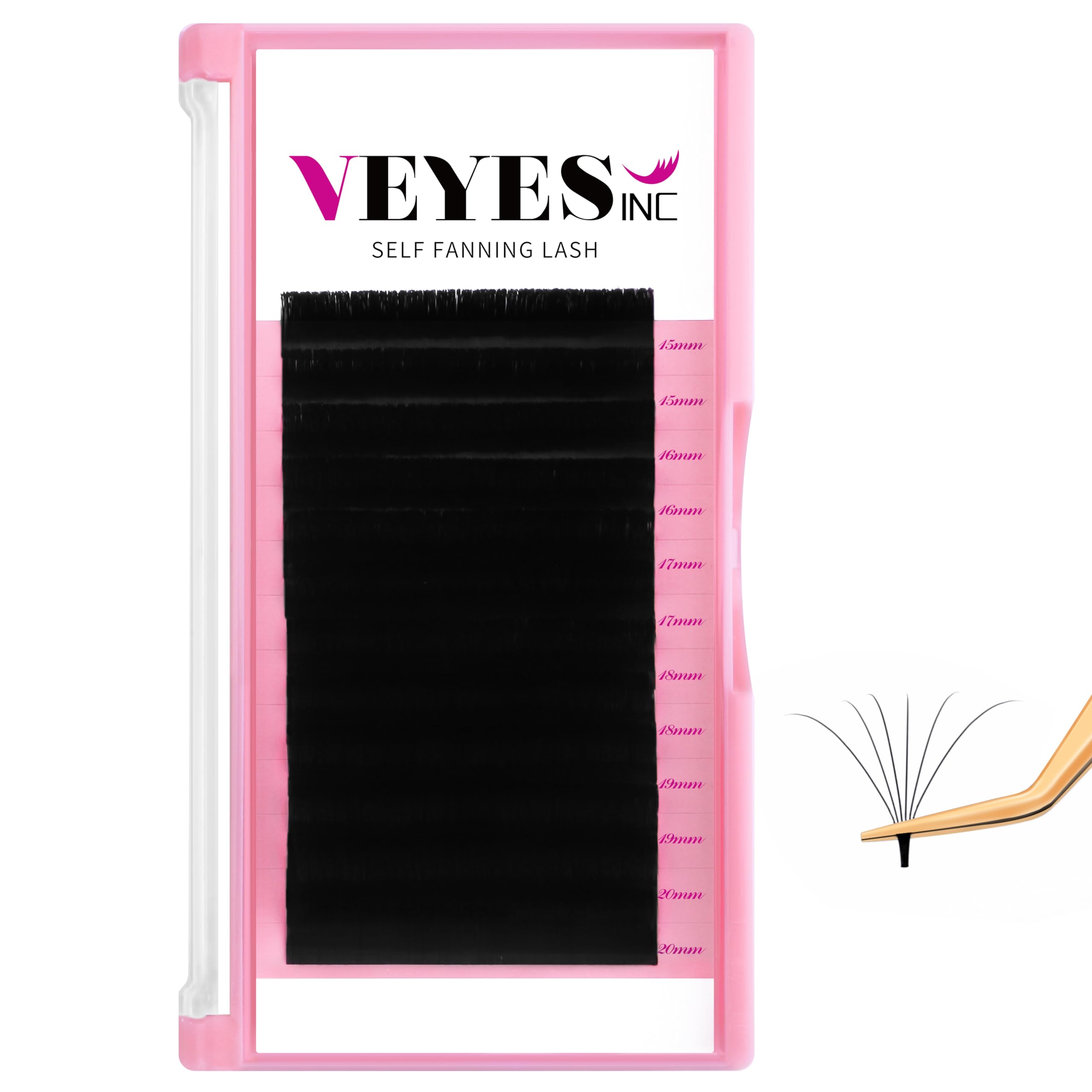 veyesEasy Fan Volume Lash Extensions 03 05 07 J/B/L/C/CC/D/DD Curl 8-25mm Mixed & Single Length Tray, Matte Black Self Fanning Eyelashes, Professional Supplies for Lash Techs (0.05 C 15-20mm)