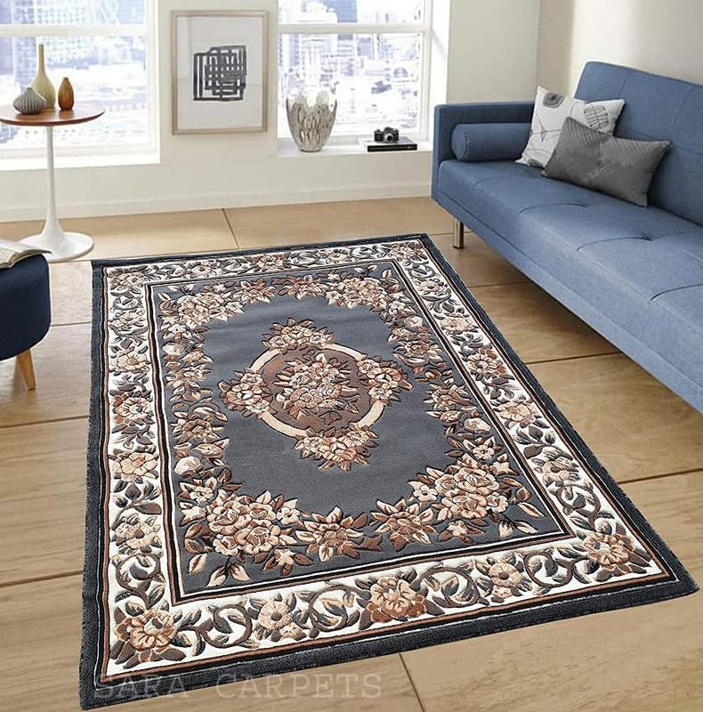 Image of Soft Thick Geometric Acrylic Washable Anti Skid Carpet. for Living Room Bedroom. Hall Size 6 x 8 feet (150X210 Cm) Grey D32