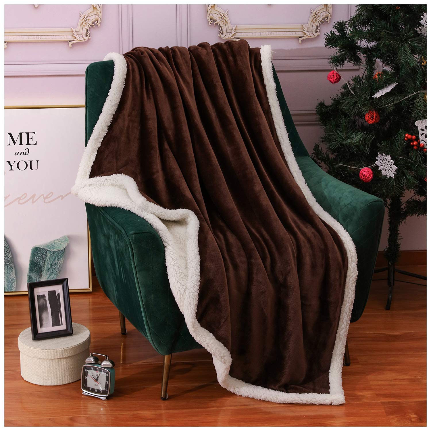 Homelike Moment Sherpa Fleece Throw Blanket for Couch Brown Plush Fuzzy Blanket Throw Size Soft Warm Sherpa Blankets Bed Throws Brown 60x80 Inches