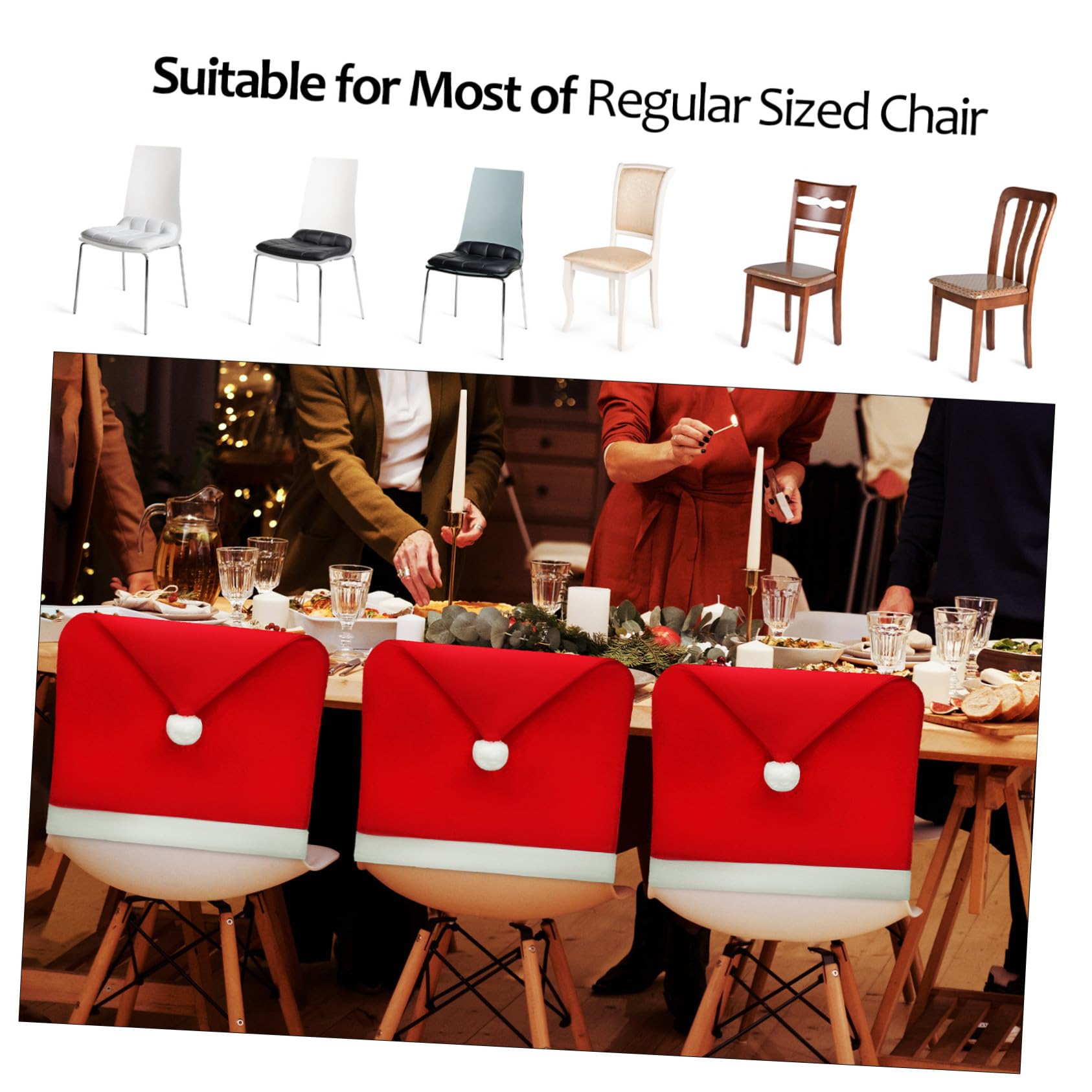 10 Piezas Pack Fundas para Sillas de Comedor Navideñas Rojas Diseño Gorro de Navidad para Decoración Festiva Hogar