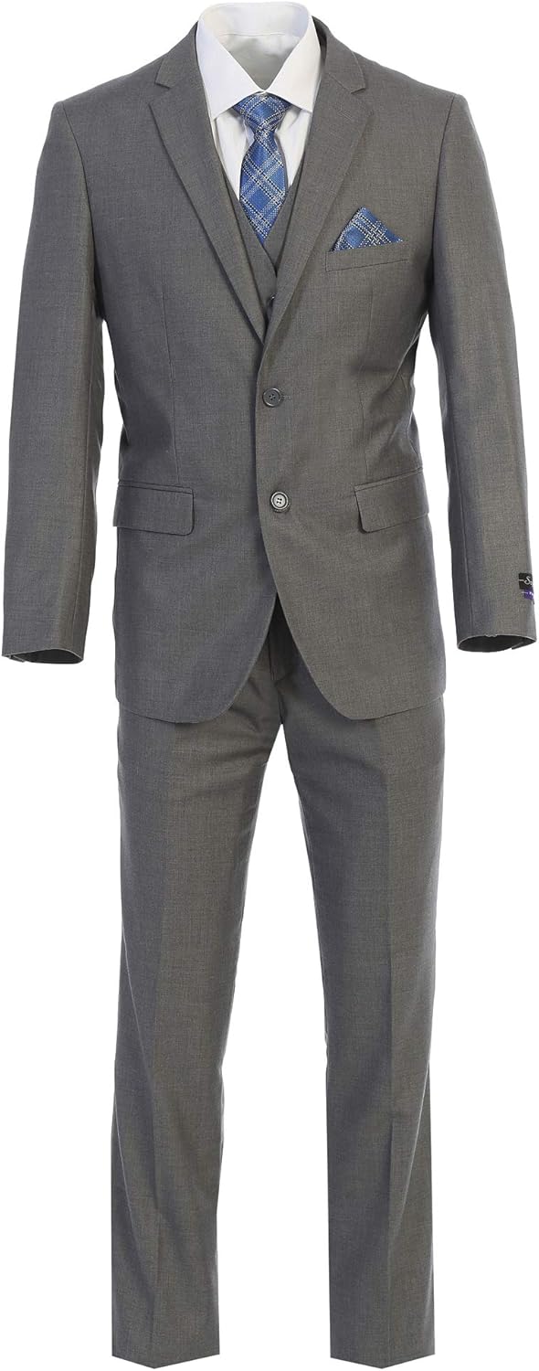 Elegant Men's Modern Fit Three Piece Two Button Suit - Many Colors (48 Regular, Gray)