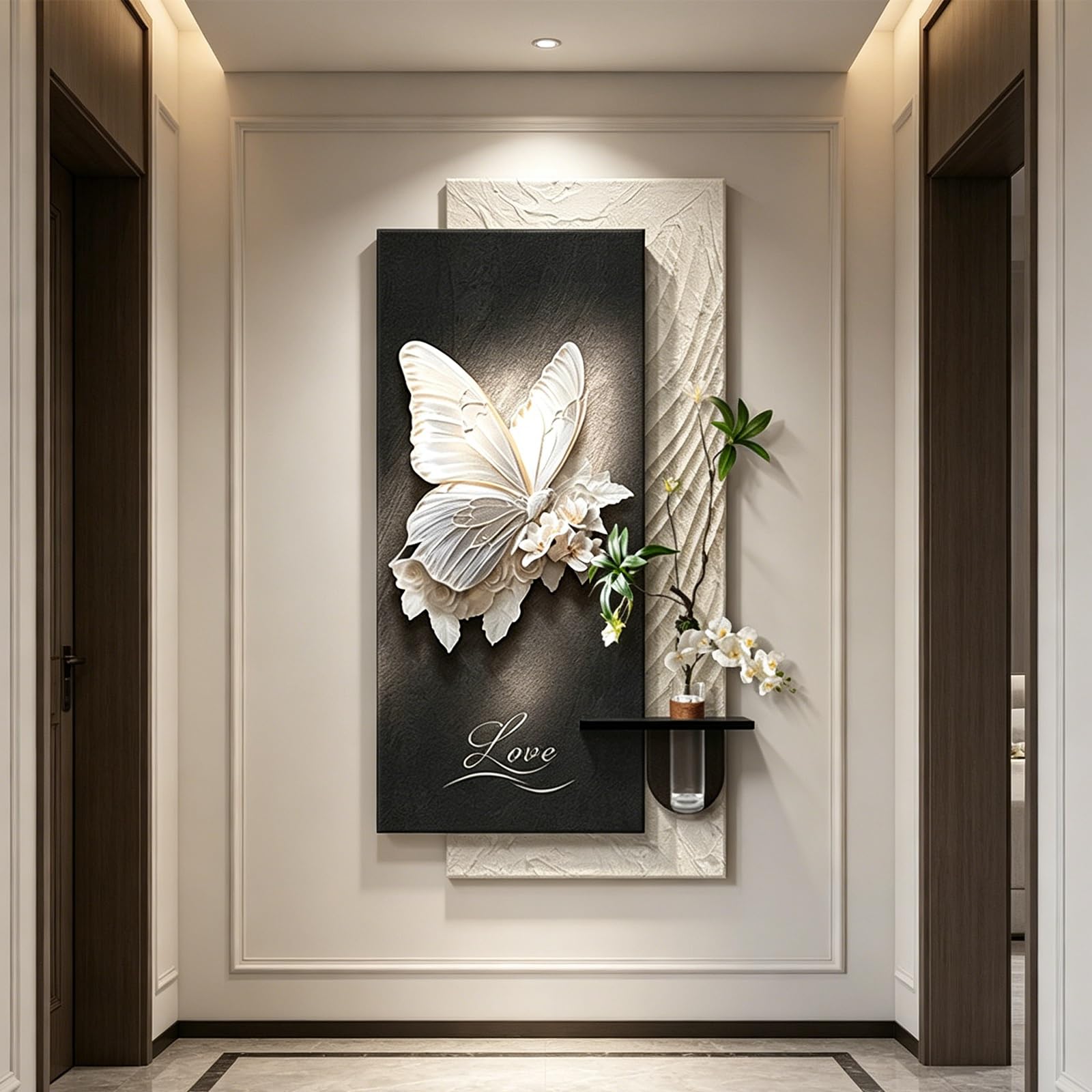PGZMDTWI 3D LED Sandstone Modern Minimalist Butterfly Relief Wall Art, Decorative Art for Living Room Bedroom Hallway Entrance Home Interior(C,100 * 200CM 9.4 * 78.8IN)