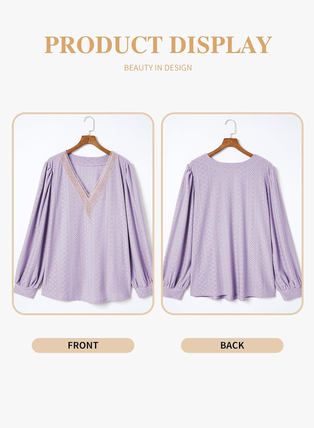 Eytino Womens Plus Size Tops Lantern Long Sleeve Lace V Neck Dressy Casual Blouse Loose Tunic Shirts(1X-5X) - Image 4