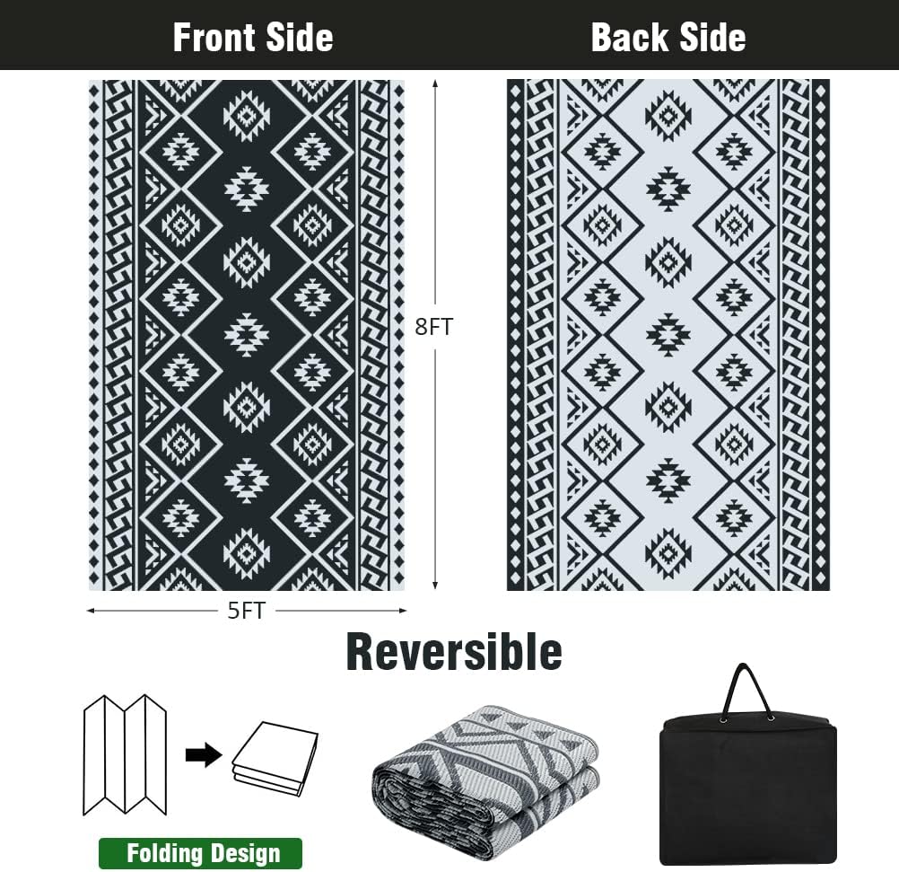 LILIOFFIC Reversible Mats – Plastic Straw Rug, 5′ x 8′