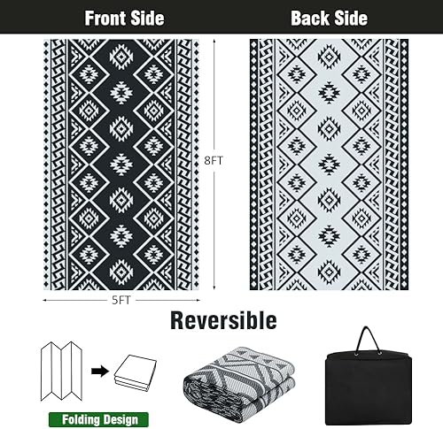 Miniatura 2 de LILIOFFIC Tapetes reversibles  Alfombra de paja de plástico, 5 x 8 pies para decoración de patio, alfombras de área modernas, alfombrilla para