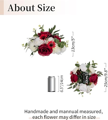 Miniatura 5 de BLOSMON Centros de mesa de boda de bola de flores artificiales, 2 piezas de 9.8 pulgadas, flores falsas color burdeos, rosas besando, arreglo