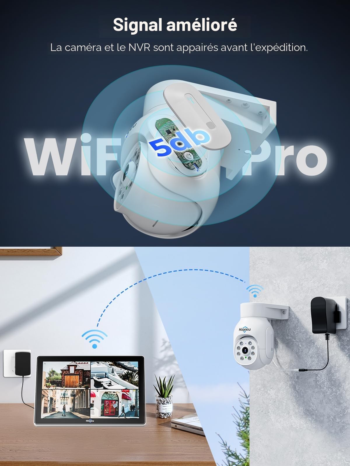 Hiseeu 5MP PTZ Kit Caméra de Surveillance WiFi, 10CH 1To HDD 5MP NVR avec 4X5MP PTZ Caméra, Vision Nocturne Couleur, Détection de Mouvement Alarme Sonore Audio 2 Voies Accès à Distance