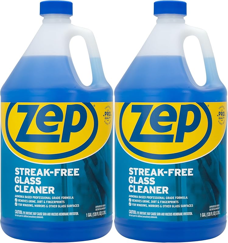 Zep Streak-Free Glass Cleaner - 1 Gallon (Case of 2) ZU11201282- Professional Grade Formula that Cleans Dirt, Fingerprints, Grime, Smoke Haze, and Toothpaste on Windows, Mirrors, and Other Glass