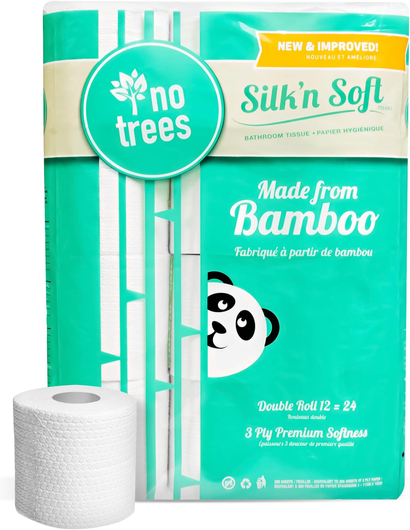 Bamboo Toilet Paper - Tree-Free Environment Safe Biodegradable Septic-Safe Fragrance Free Strong Dependable Panda Friendly Absorbent Bathroom Tissue 3-Ply - (12 Rolls)… Bleached