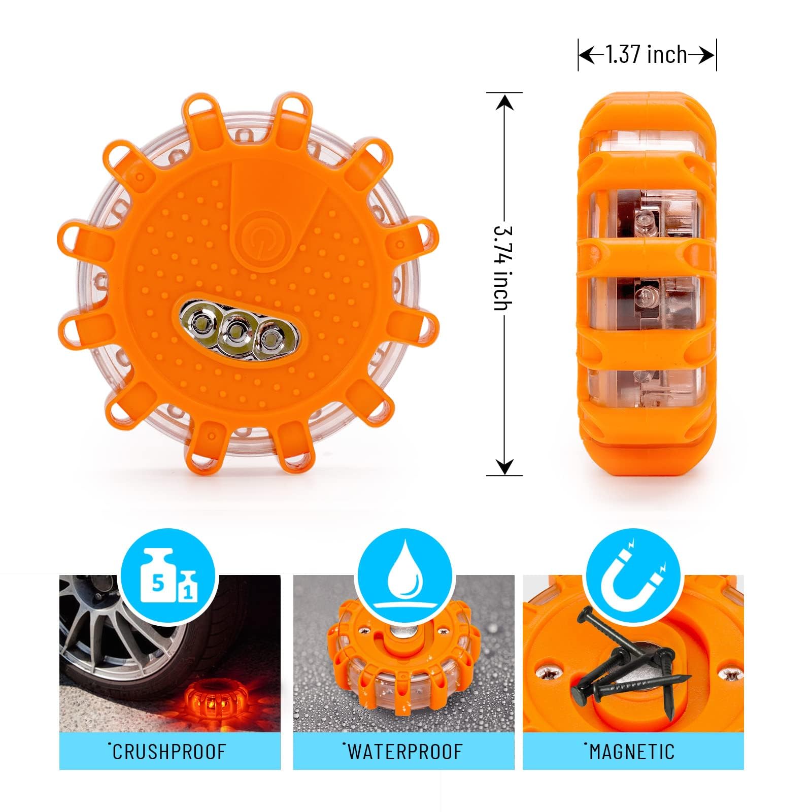 Lot de 3 feux d'avertissement LED rechargeables avec aimant et crochet, 9 modes clignotants, feux d'avertissement étanches et éclairage de secours pour bateaux, camions, voitures, camping, alpinisme