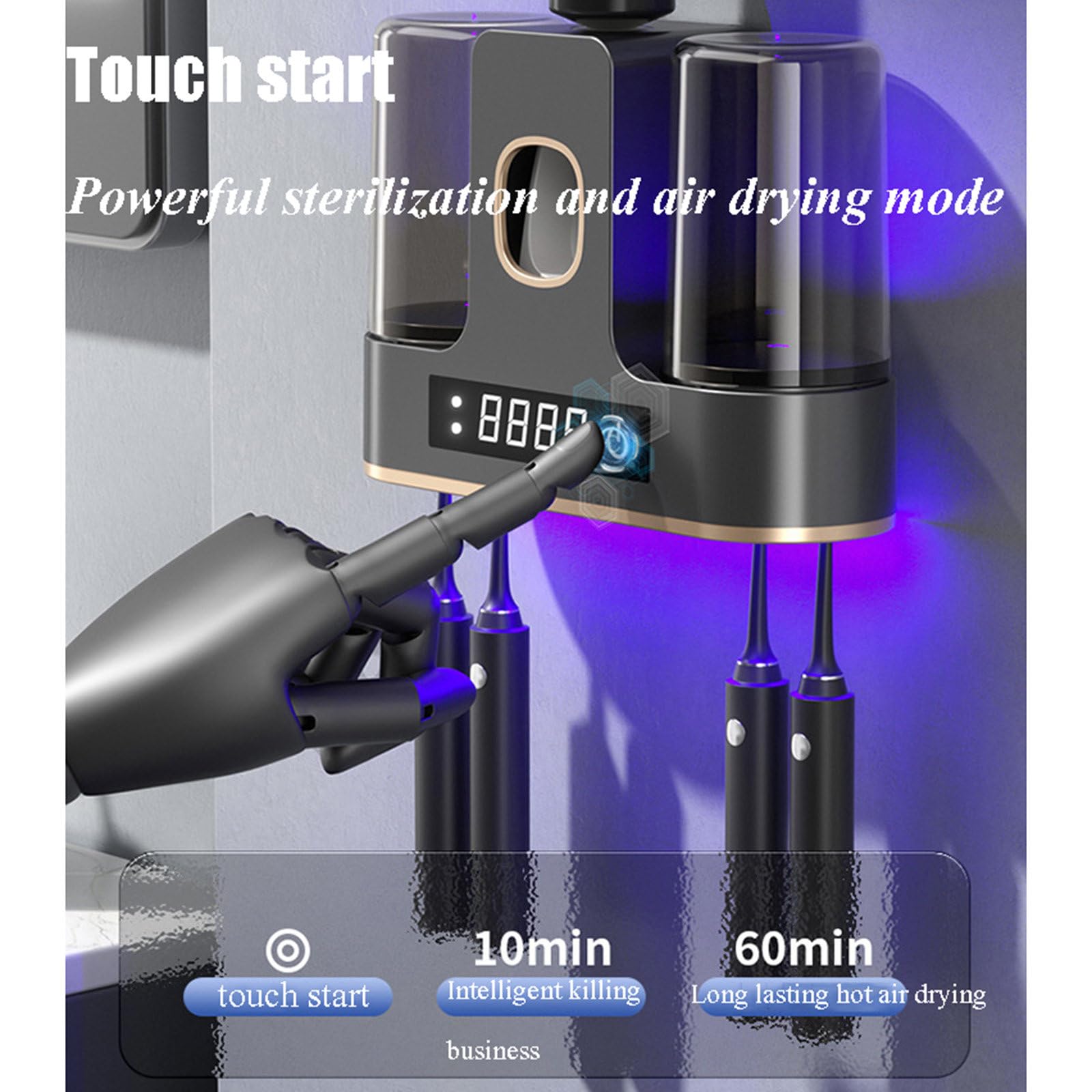 Soporte de pared para almacenamiento de cepillos de dientes eléctricos, esterilización de cepillos de dientes, soporte UV, exprimidor de pasta de dientes, accesorios de baño,Grey