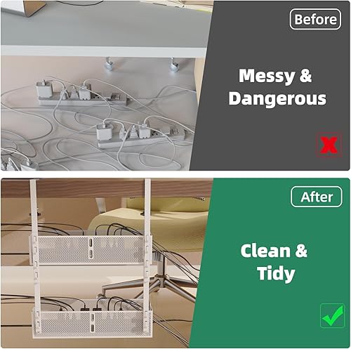 Miniatura 2 de Organizador de cables para debajo del escritorio, 2 unidades de metal para debajo del escritorio, bandeja de gestión de cables, montaje de