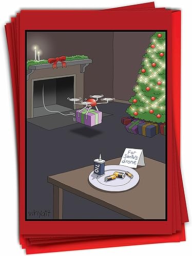 NobleWorks - 12 divertidas tarjetas navideñas de dibujos animados con sobres - Divertido humor cómico en caja, saludos navideños (1 diseño, 12