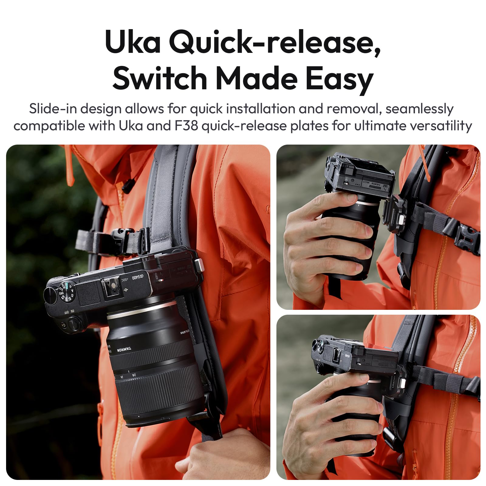 ULANZI Clip per cinghia da zaino per fotocamera, con sistema di sgancio rapido, compatibile con piastre UKA-QR, per Sony, Nikon, Fuji, supporto per fotocamera d'azione DSLR, resistente fino a 10 kg