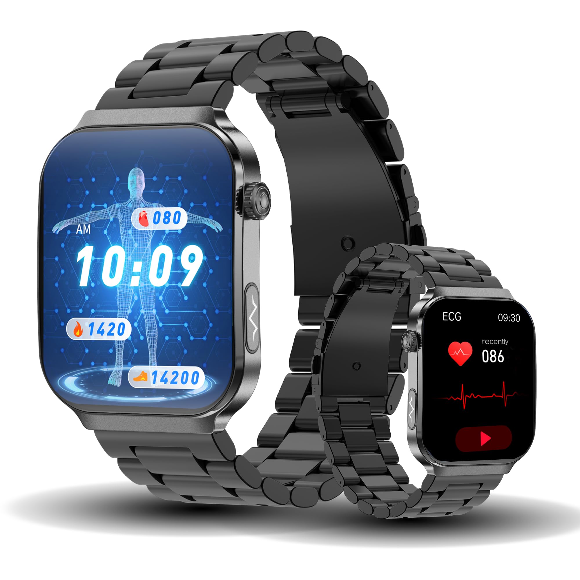 Reloj inteligente para hombre con ECG + HRV reloj de fitness: 2,2 pulgadas AMOLED con función de teléfono Bluetooth, reloj inteligente 24H frecuencia cardíaca SpO2 presión arterial podómetro