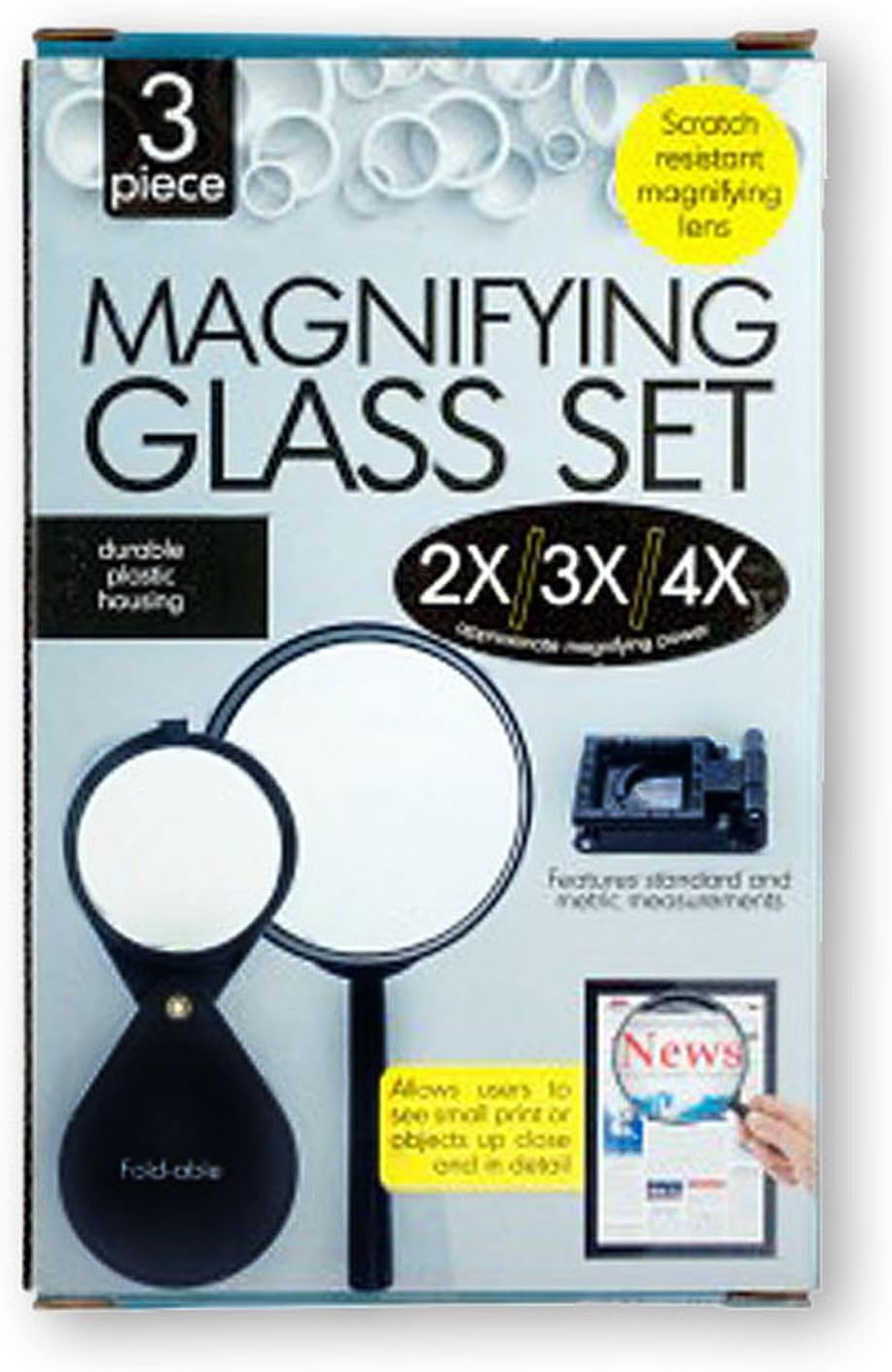 Magnifying Glass Set (2x/3x/4x Magnifying Power)