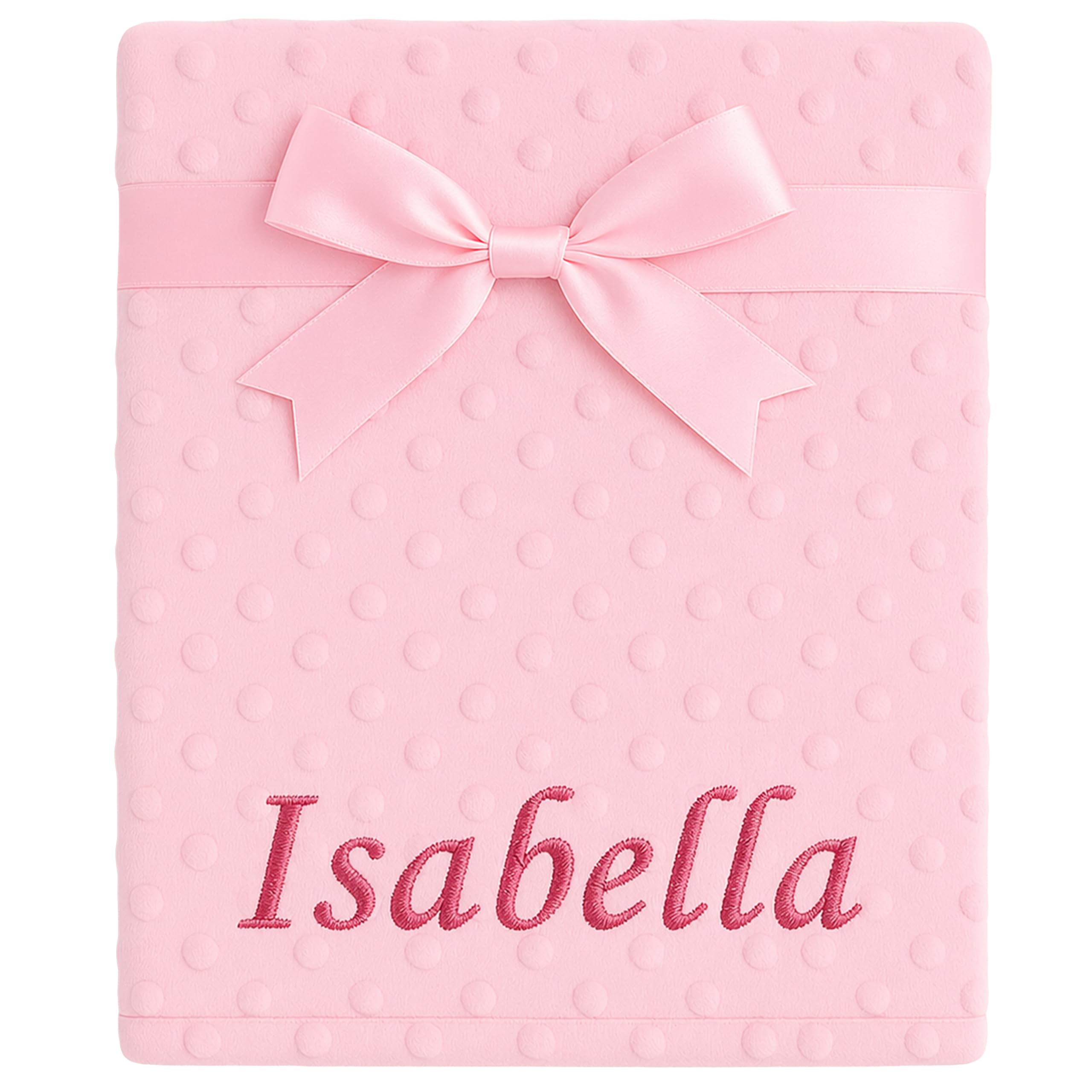 Baby Boy Girl Personalised Blanket Embroidered Name Bobble Star (Pink Bobble)