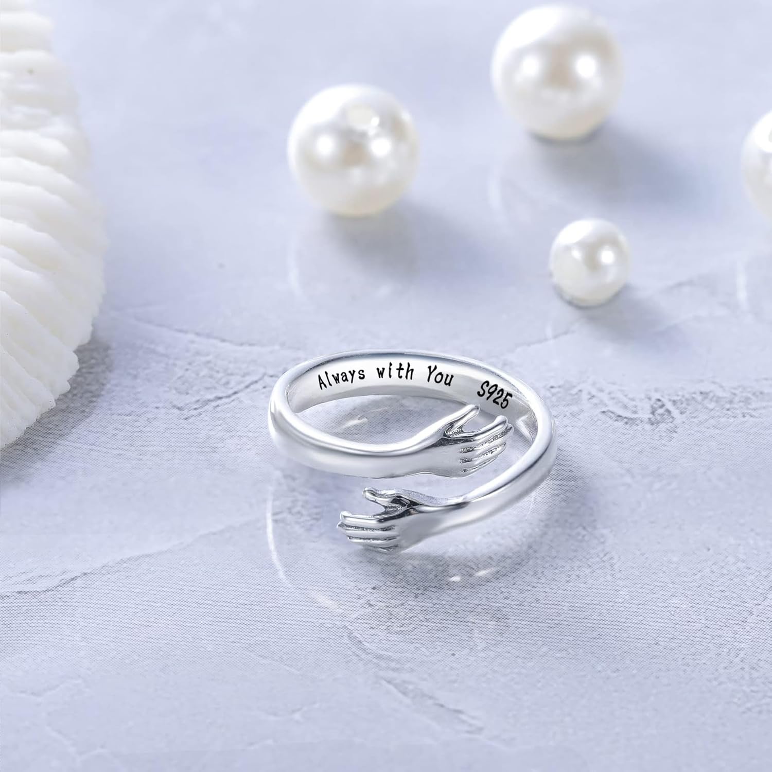 LOVECOM S925 Sterling Silver Hug Rings for Women Adjustable Hugging Hands Open Ring for Men Promise Rings Jewelry Birthday Mothers Day Gifts for Dad Mom Wife Daughters Grandma Best Friend - Image 3