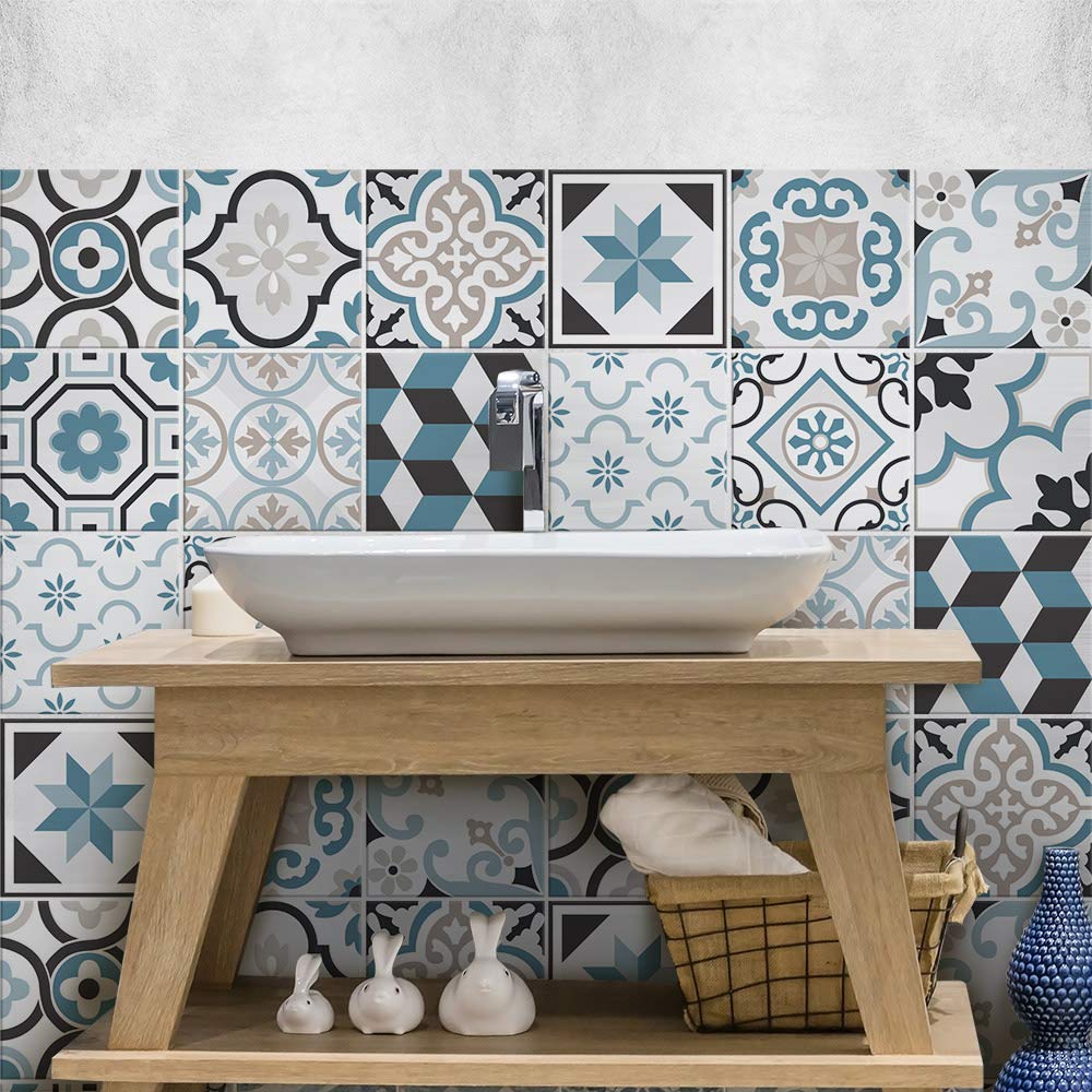 Autocollants Carrelage 15x15 Cm – Lot De 32, Style Azulejos – Pour Cuisine, Salle De Bain, Facile à Poser (peel And Stick), Rénovation Sans Travaux