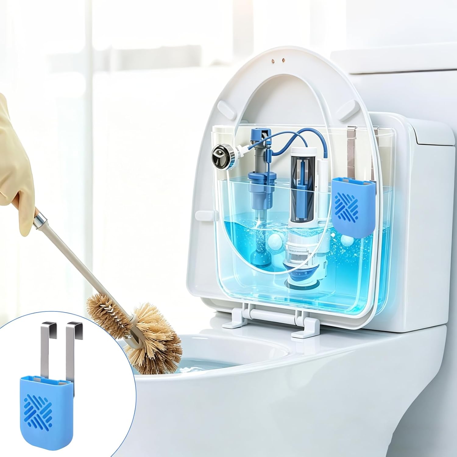 2Pcs Toilet Tank Cleaning Tablet Holder,Controlled Release Bleach Tablets Dispenser,Prevents Dissolved Residue,Hanging Toilet Cleaning Tablet Holder Extends Lifespan of Tank Cleaning Tablets