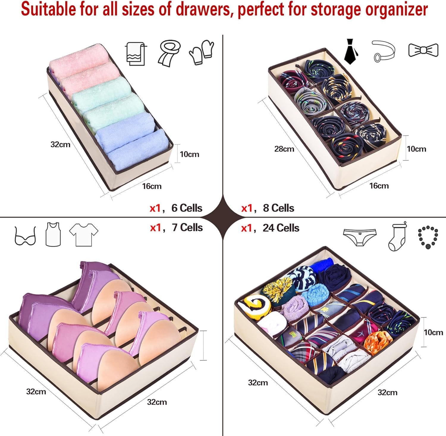Scatola Organizer Per Biancheria Intima In Plastica Con Coperchio E Scomparti – Contenitore Per Calzini, Slip, Reggiseni – Per Armadio E Cassetti - 5
