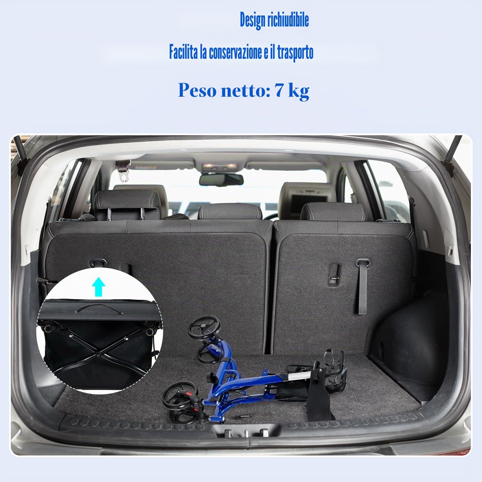 HOMASIS Deambulatore per Anziani 4 Ruote, Carrello per Anziani per Camminare con Seduta e Maniglie Regolabili, Rollator Pieghevole con Doppio Freno/Borsa Portaoggetti, Portata 150kg (Blu)