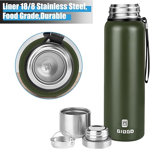 Miniatura 3 de Botella térmica aislada al vacío 33.8 fl oz33oz con taza Botellas de café de acero inoxidable para botella de agua fría y caliente (verde, 33.8 fl