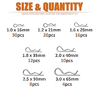 Vista 2 de ISPINNER Kit surtido de 100 pines de chaveta de acero inoxidable 304, clips R de 7 tamaños para sistemas de bloqueo de pasador de enganche