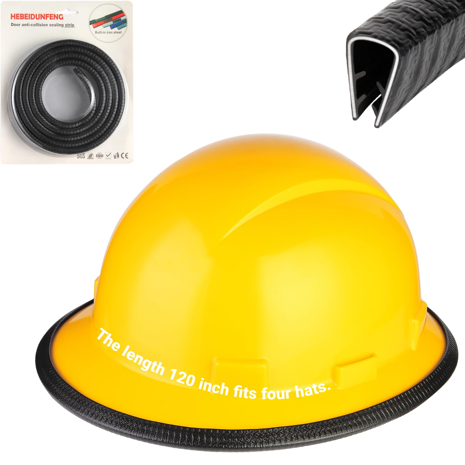 DEKELIY Length 3m/120 Inch Full Brim Hardhat Guard Fits Four Hats, Strengthen Helmet Brim Guard, Head Protection Hard Hat Accessories,Black(Hard Hat