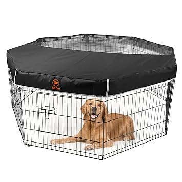 Pet Playpen Cover 8 Pannel Sun Rain Proof Cover, Provide Shade and Secuirty Outdoor Indoor, Black Mesh Dog Pen Cover Fits All 24 Inch 8 Panels Dog Exercise Playpen-Pen NOT Included