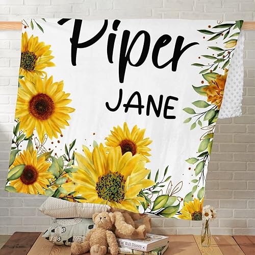 Miniatura 9 de Manta de girasol personalizada con nombre, manta de bebé personalizada para niñas, manta personalizada, manta personalizada para baby shower