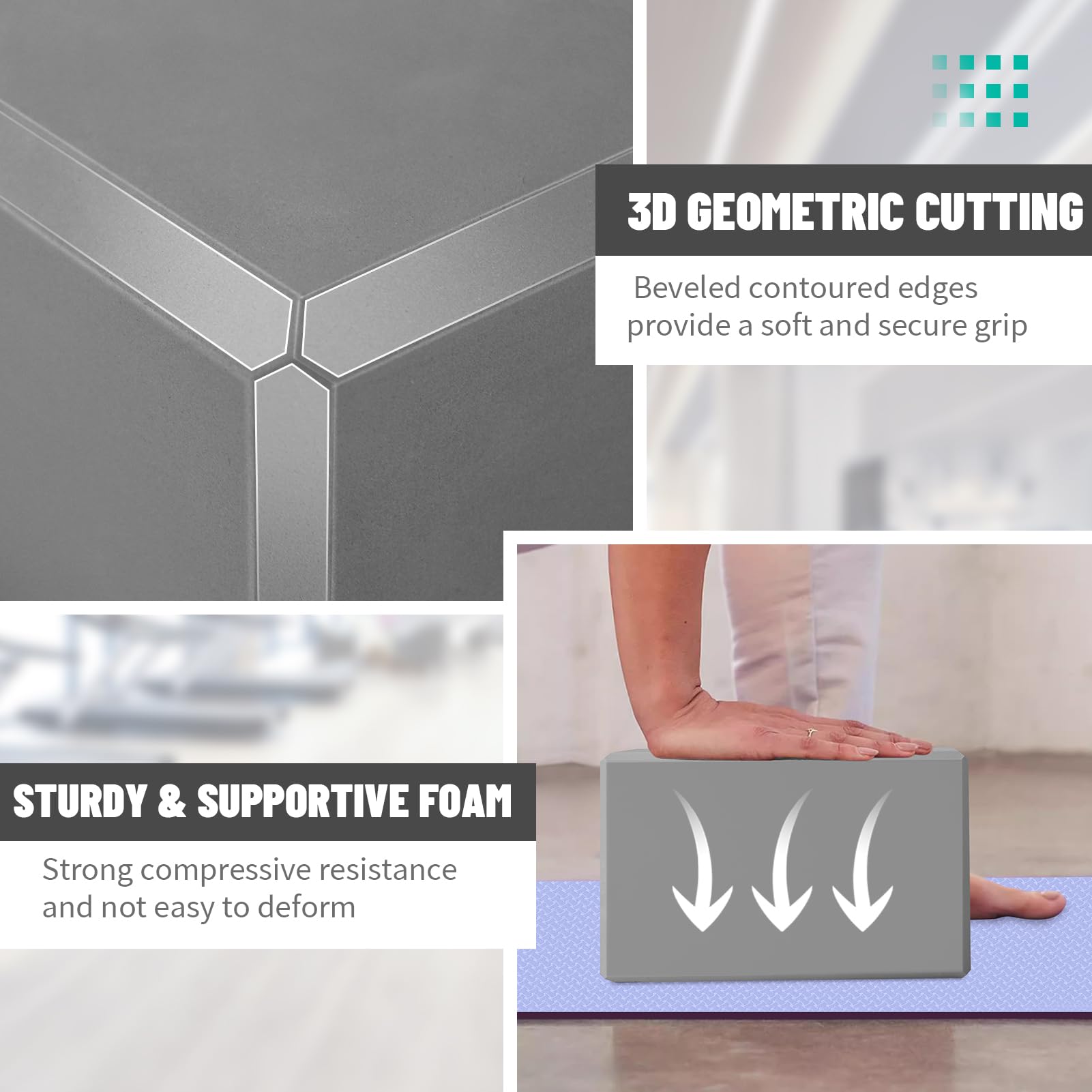 Blocchi per yoga, confezione da 4 mattoncini in schiuma EVA di alta qualità, per allenamento pilates, stretching, meditazione, per flessibilità, equilibrio, forza della colonna vertebrale, blocchi