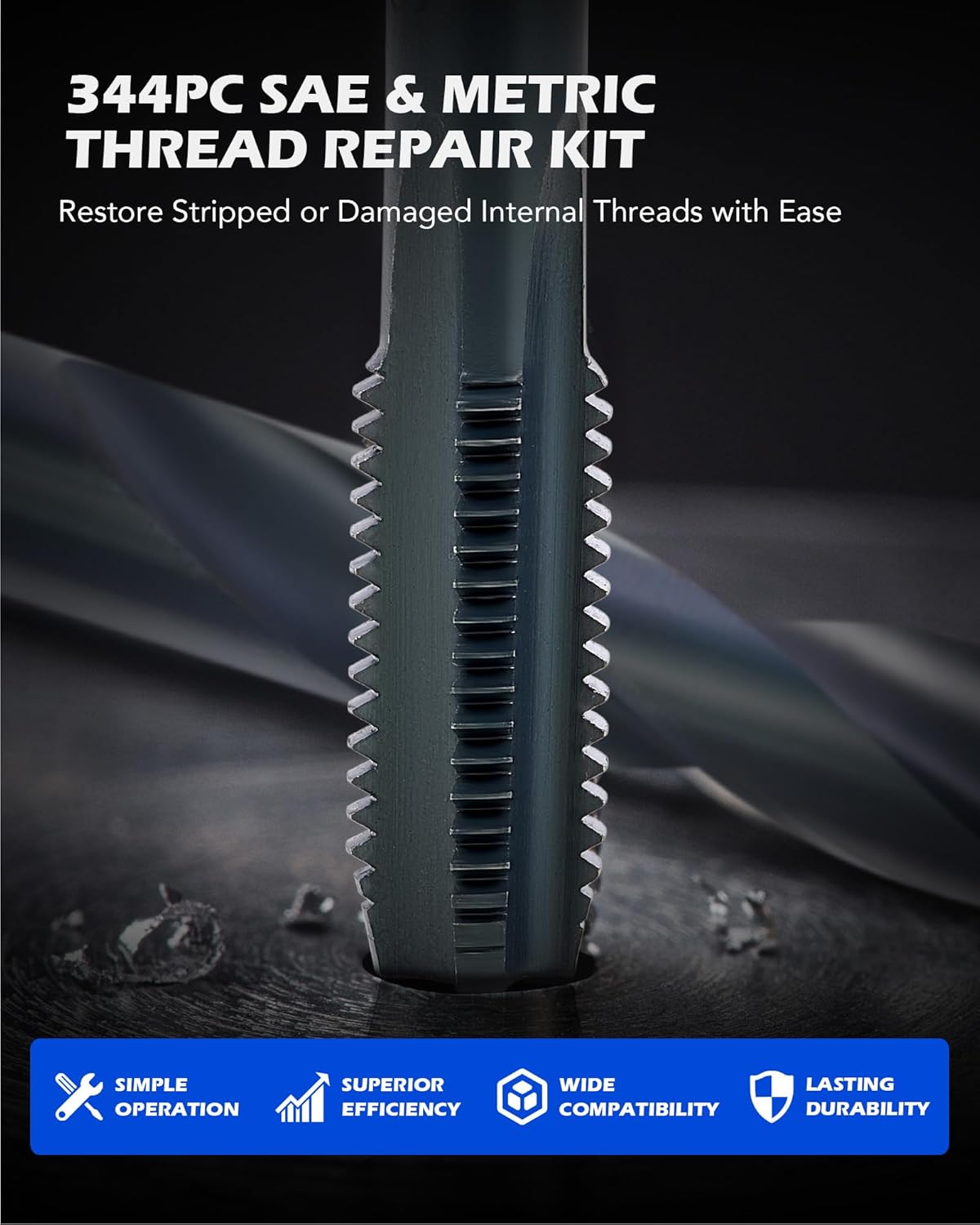 Orion Motor Tech 344pc Thread Repair Kit, SAE and Metric Helicoil Repair Kit with HSS Drill Bits Taps Inserts, Auto Rethreading Restorer Tool Kit in 1/4" 5/16" 3/8" 7/16" 1/2" & M5 M6 M8 M10 M12 Sizes