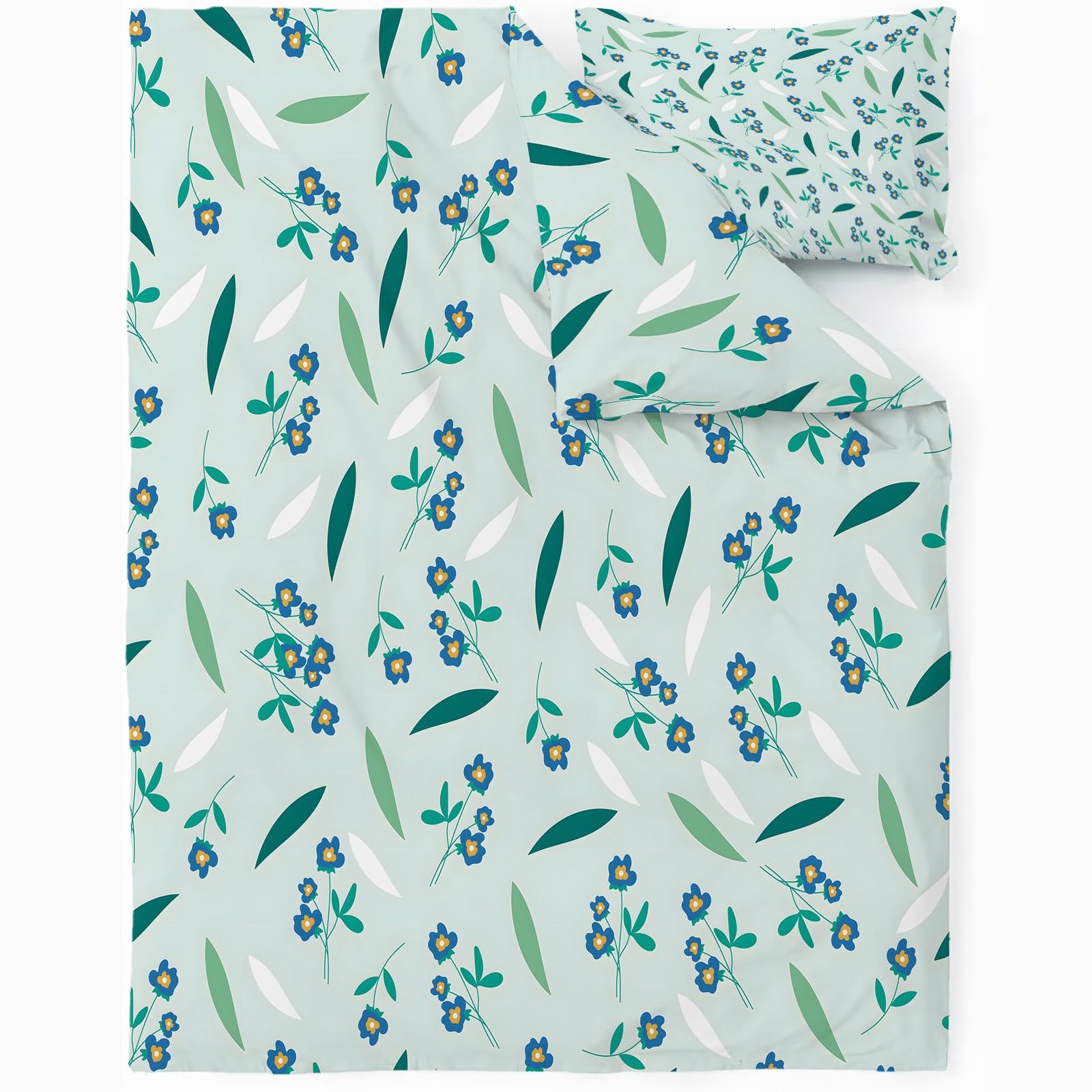 Housse de couette 200x200 bleu pastel floral pour créer une ambiance de chambre cocooning