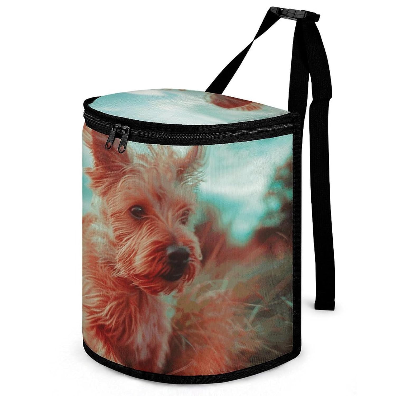 MUSM Leakproof Car Trash Can 2.5 Gallon, Durable Automotive Garbage Bag with Waterproof Liner, Puppy in The Field Trash Bag for Car, Truck, RV & Bathroom