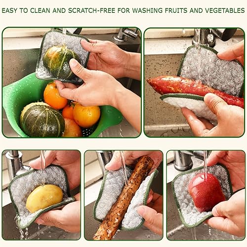 Miniatura 7 de Trapos multiusos para lavar platos de alambre 2026, almohadillas de metal de doble capa, paños de limpieza reutilizables antiarañazos para cocina,