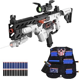 Realistic Toy Automatic Sniper Rifle Tactical Vest Toy Foam Blaster with 120 Darts IR and Flashlight The Shooting Outdoor Activity Game Gifts for Adults Kids Birthday Xmas - Buy now