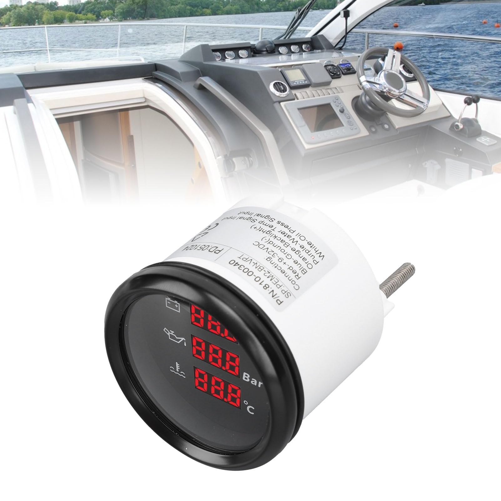 Digital, 52 Mm Spannung, Öldruck- und Temperaturanzeige, Rote Hintergrundbeleuchtung, Digitales Temperatur- und Öldruck-Voltmeter für Boot, Yacht, Wohnmobil, 9 Bis 32 VDC und