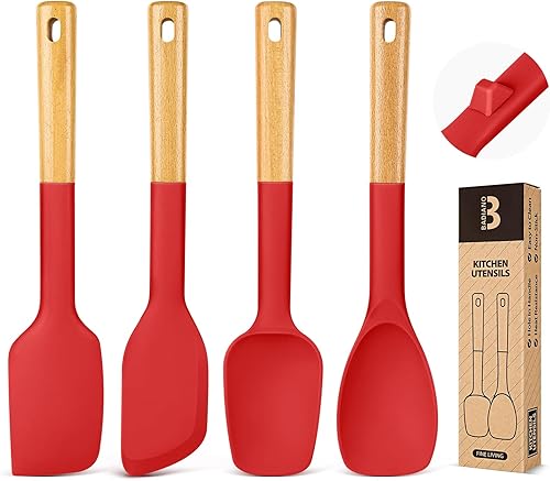 Miniatura 9 de Juego de cucharas de espátula de silicona, ideal para mezclar, plegar, raspar y esparcir, silicona mate resistente sin BPA, cuchara de goma con