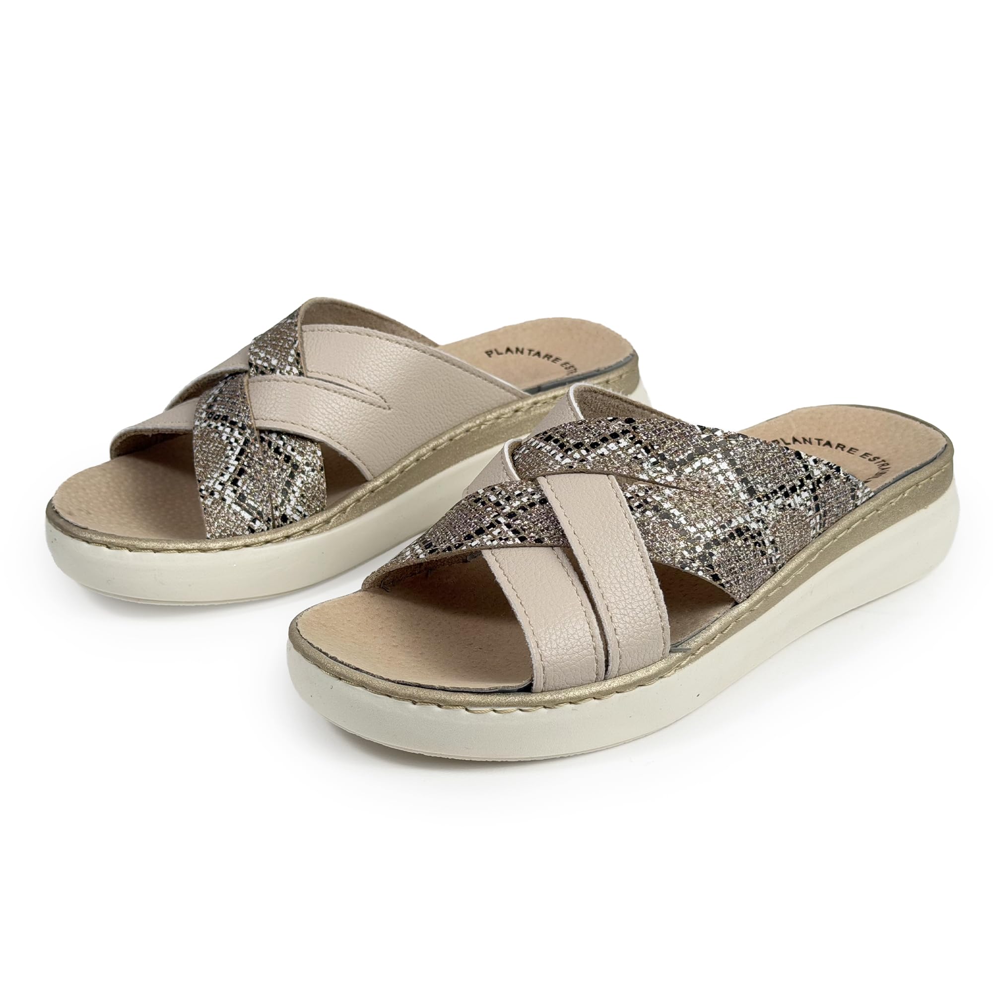 JOMIX Sandalias Mujer Ortopédicas de Cuña Elegantes Zapatillas Verano Cómodas con Plantilla Ergonómica Extraíble Piel para Mujer Mayor y Señora